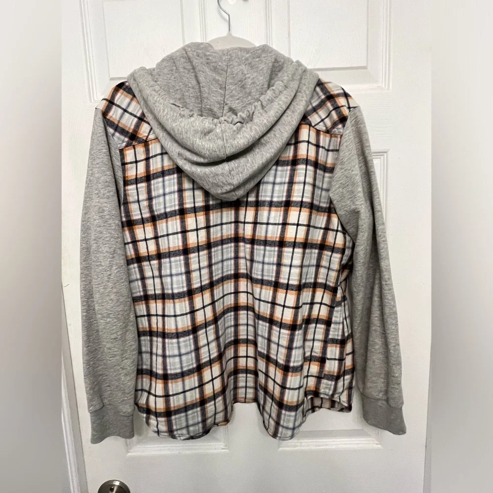 Forever 21 Plaid Hooded Shirt Jacket - Picture 2 of 4